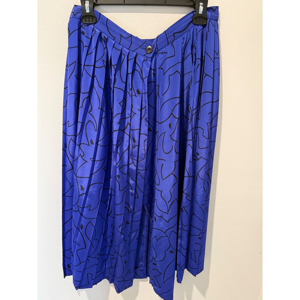 Vintage 80s Campus Casuals Abstract Pleated Royal Blue Midi Skirt